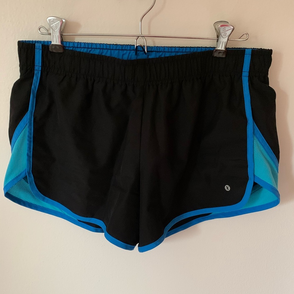 Black and blue running shorts